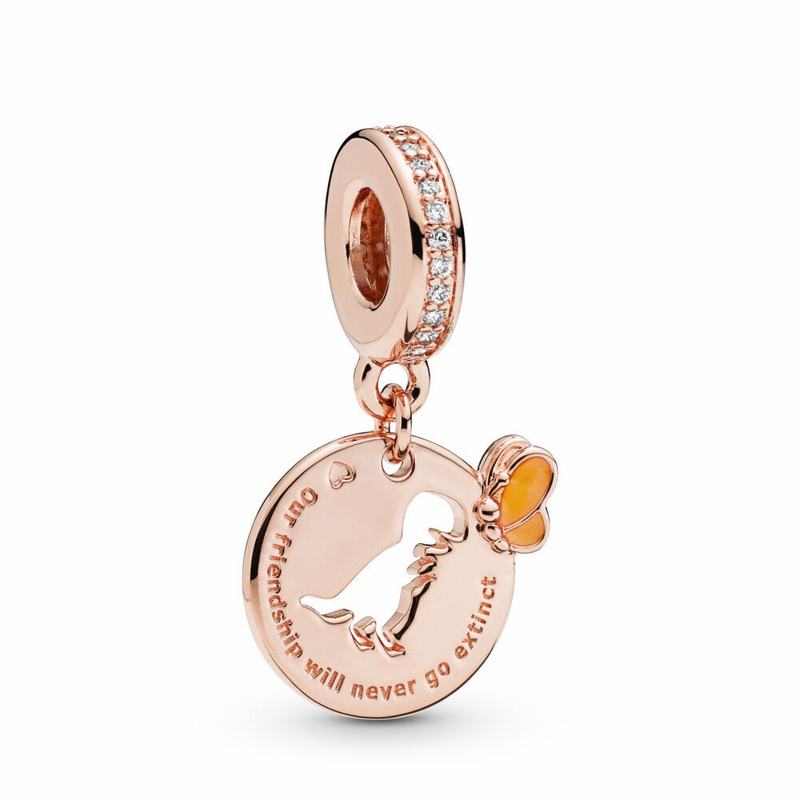 Pandora Dinosaur & Butterfly Friendship Dangle Charm Ireland - Pandora Rose/Enamel/Yellow/Cubic Zirc